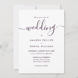Convite Casamento Roxo de Script Moderno Elegante