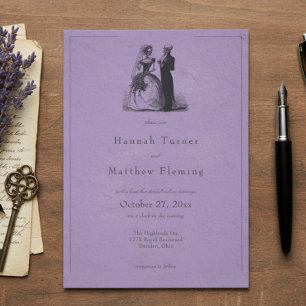 Convite Casamento Roxo de Toile Preto Gótico Antigo