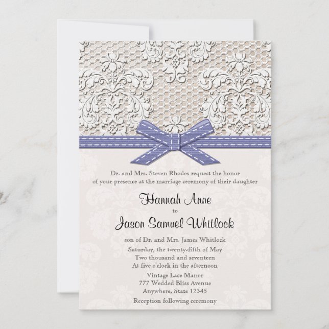 Convite Casamento roxo do encanto do laço e das pérolas do (Frente)