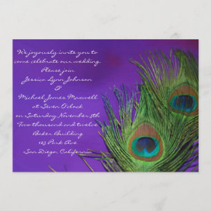 Convite Casamento roxo do pavão da folha