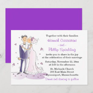 Convite Casamento Roxo E Branco Noiva & Noivo Desenho Anim