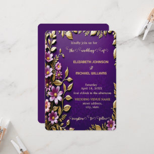 Convite Casamento Roxo e Dourado Royale