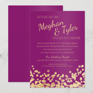 Convite Casamento Roxo e Dourado Sparkle