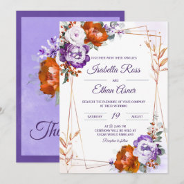 Convite Casamento Roxo e Laranja Queimada