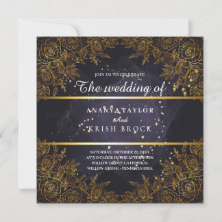 Convite Casamento roxo e preto elegante