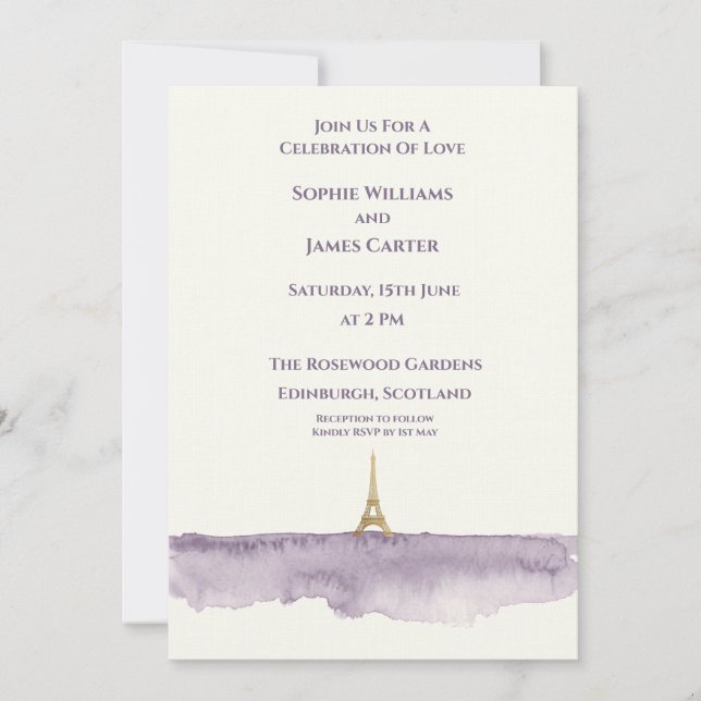 Convite Casamento Roxo Eiffel (Frente)