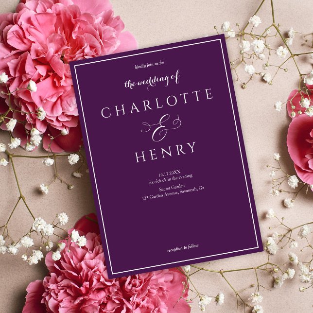 Convite Casamento Roxo Elegante De Script Callighraphy (Criador carregado)