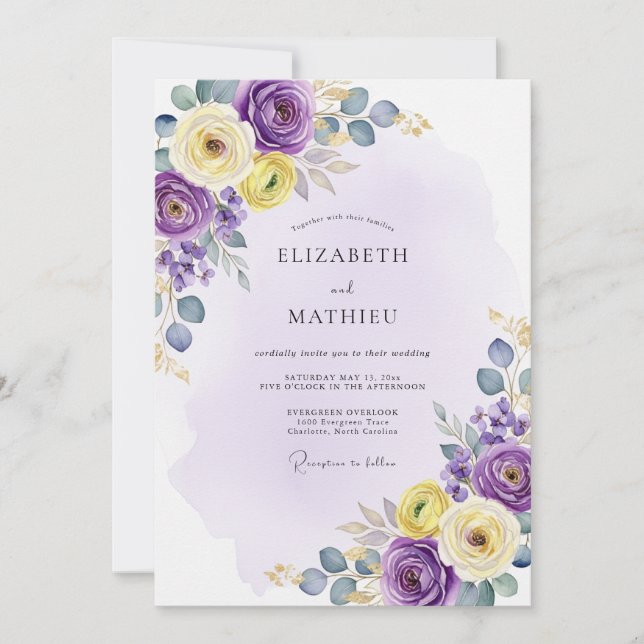 Convite Casamento roxo etéreo de primavera (Frente)