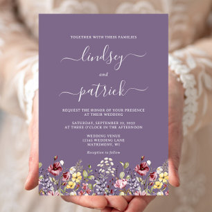 Convite Casamento Roxo Flores Silvestres Rústico Boho