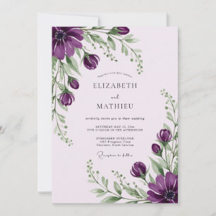 Convite Casamento roxo florescente de primavera