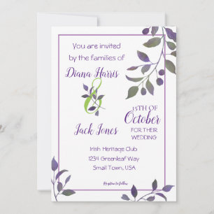 Convite Casamento Roxo Folha Aquarela