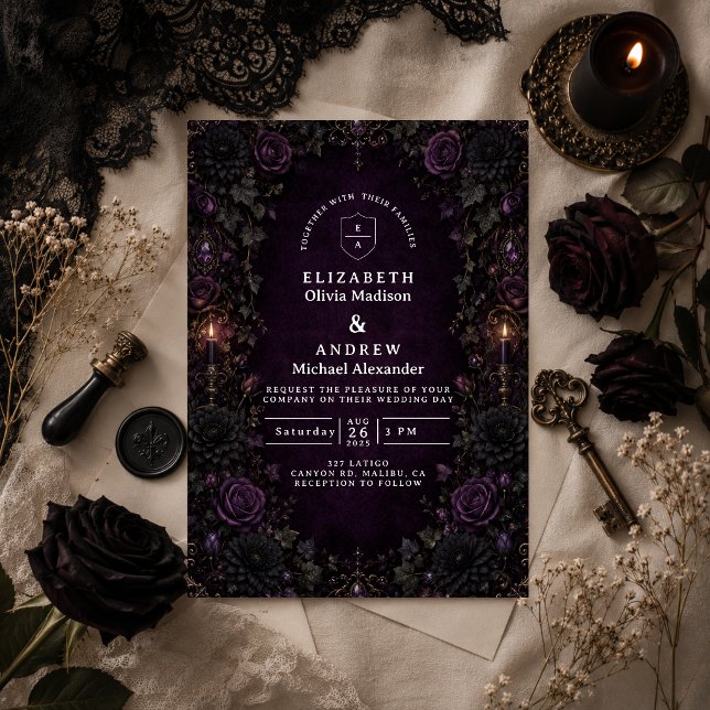 Convite Casamento Roxo Gótico Encantado (Criador carregado)