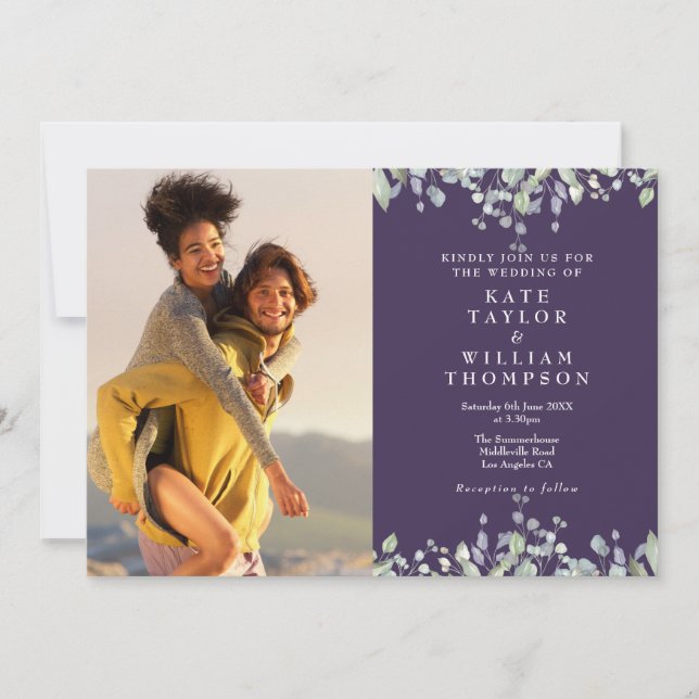 Convite Casamento Roxo Lilás Verde Tudo Em Um (Frente)