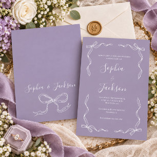 Convite Casamento Roxo Lilás Vintage Francês Desenhado à M
