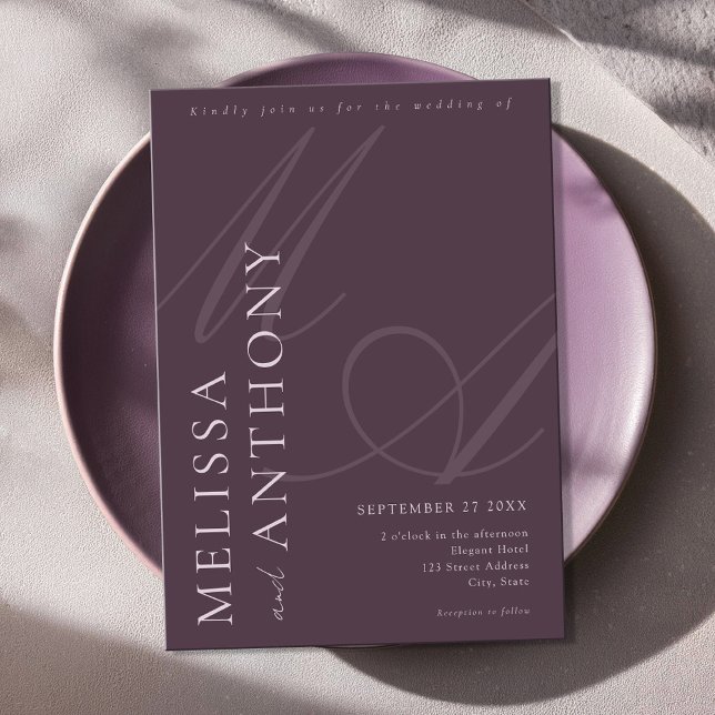 Convite Casamento Roxo Mínimo Elegante Moderno (Criador carregado)