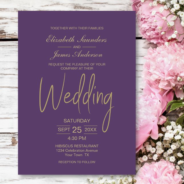 Convite Casamento Roxo Moderno (Criador carregado)