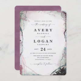 Convite Casamento Roxo Moderno Abstrato Watercolor