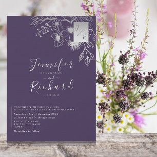 Convite Casamento Roxo Monograma Elegante