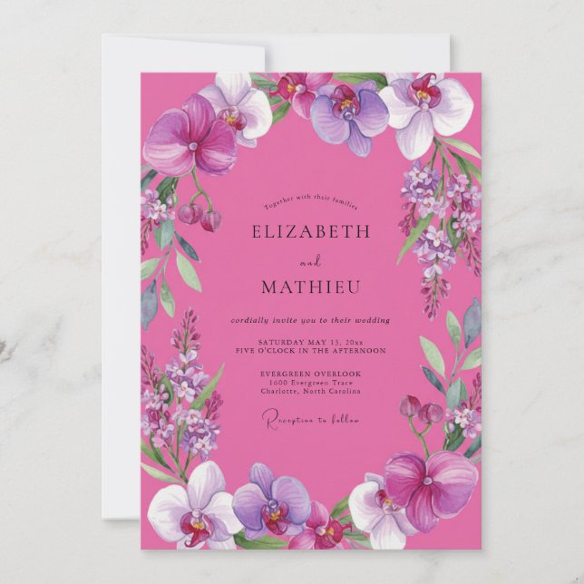 Convite Casamento Roxo Orquídea Magenta (Frente)