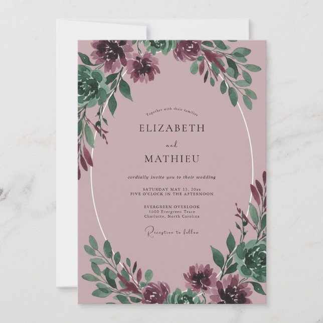 Convite Casamento Roxo Peônia Mauve (Frente)