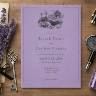 Convite Casamento Roxo Preto Gótico Vintage
