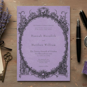 Convite Casamento Roxo Preto Gótico Vintage