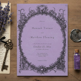 Convite Casamento Roxo Preto Gótico Vintage