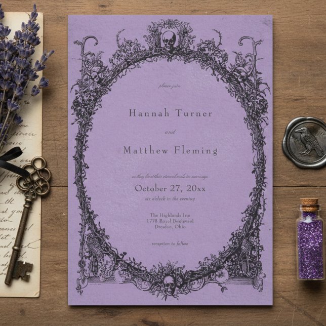 Convite Casamento Roxo Preto Gótico Vintage (Criador carregado)