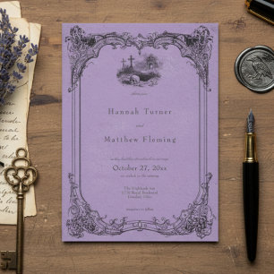Convite Casamento Roxo Preto Gótico Vintage