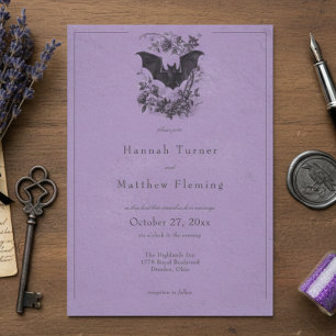 Convite Casamento Roxo Preto Toile Gótico Antigo