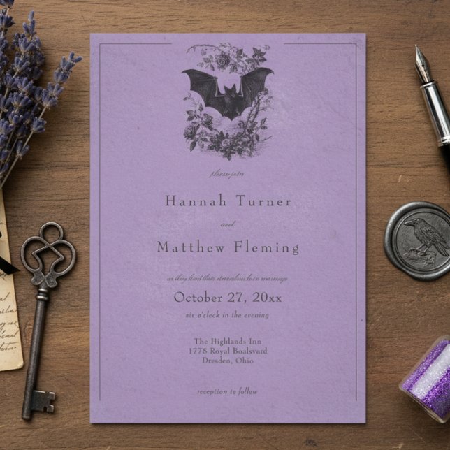 Convite Casamento Roxo Preto Toile Gótico Antigo (Criador carregado)