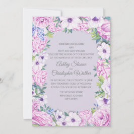 Convite Casamento Roxo Ranunculus Anenome Floral Wreath