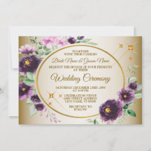 Casamento Roxo Rosa Floral Folhas Verdes Dourado