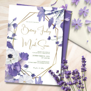 Convite Casamento Roxo-Russo de Flores Selvagens