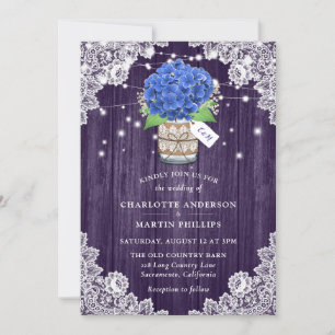 Convite Casamento Roxo Rústico e Hydrangea Azul