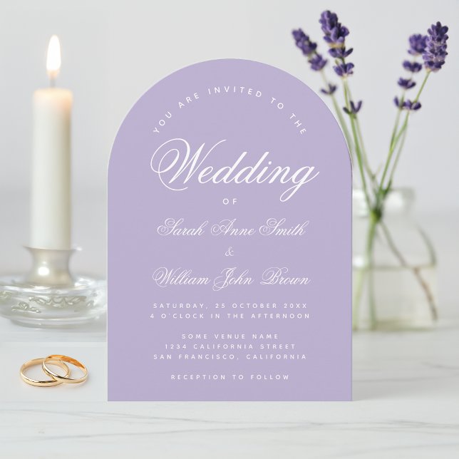 Convite Casamento Roxo Simples de Script Elegante de Arca  (Criador carregado)
