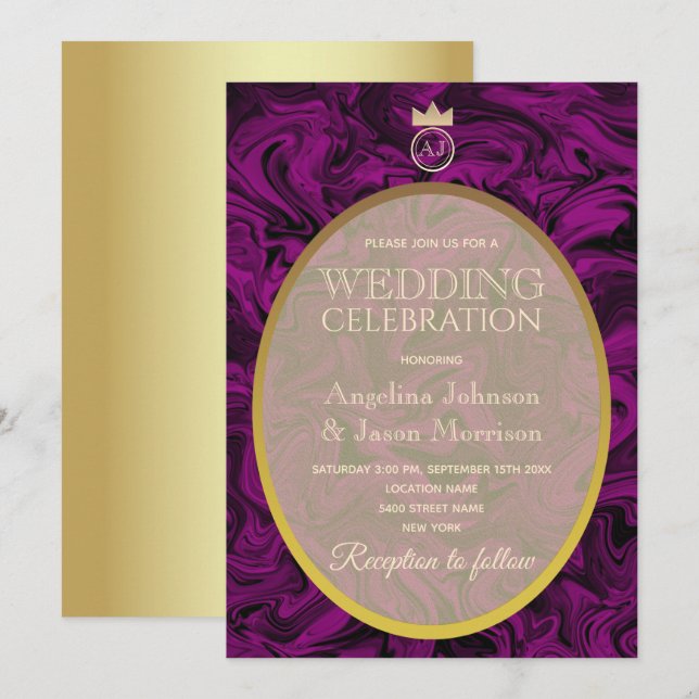 Convite Casamento Roxo Simples e Elegante (Frente/Verso)