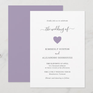 Convite Casamento Roxo Simples e Moderno Coração Coraç