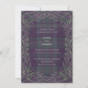 Convite Casamento Roxo Tartan Celtic Cardo