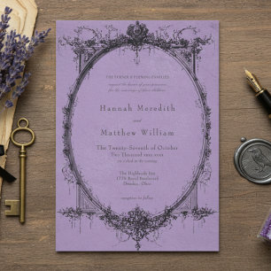 Convite Casamento Roxo Toile Preto Gótico Antigo