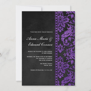 Convite Casamento Roxo Vintage Damask Lace