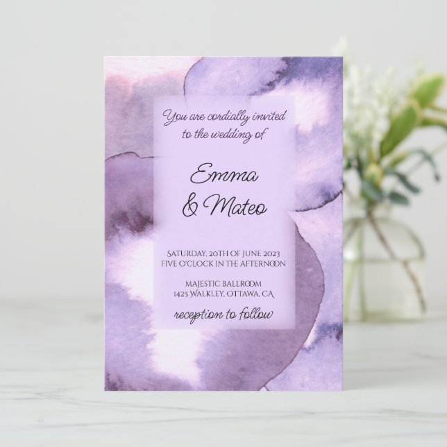Convite Casamento roxo violeta moderno (Em pé/Frente)