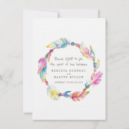 Convite Casamento RSVP boho feather trepa nativa tribal