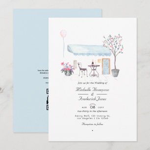 Convite Casamento RSVP Código QR Aquarela Paris