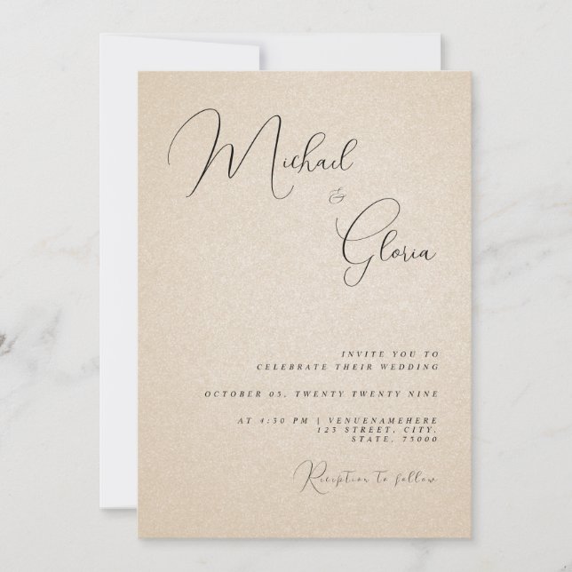 Convite Casamento RSVP Código QR Caligrafia Areia Bege Mod (Frente)
