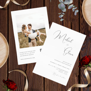 Convite Casamento RSVP Código QR Caligrafia Minimalista Mo