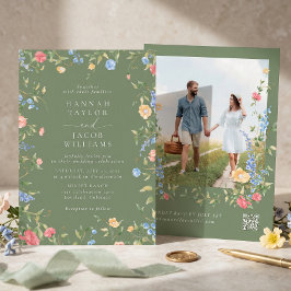 Convite Casamento RSVP Código QR Foto Sage Flor Silvestre