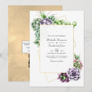 Convite Casamento RSVP Código QR Suculentas Geométricas