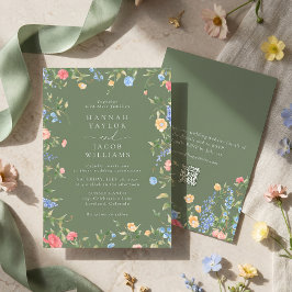 Convite Casamento RSVP Código QR Verde Sálvia Boho Flor Si