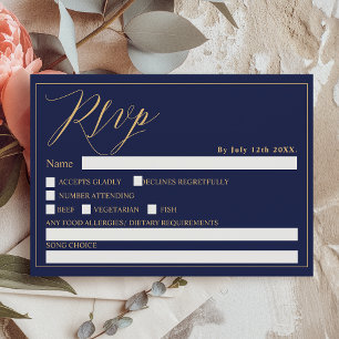 Convite Casamento rsvp com script chic chic azul-marinho D